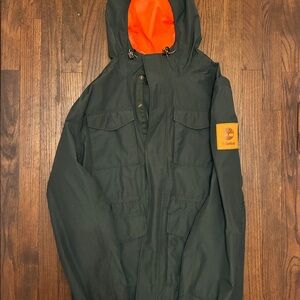 Timberland Dark Green Waterproof Field Jacket with Orange Hood